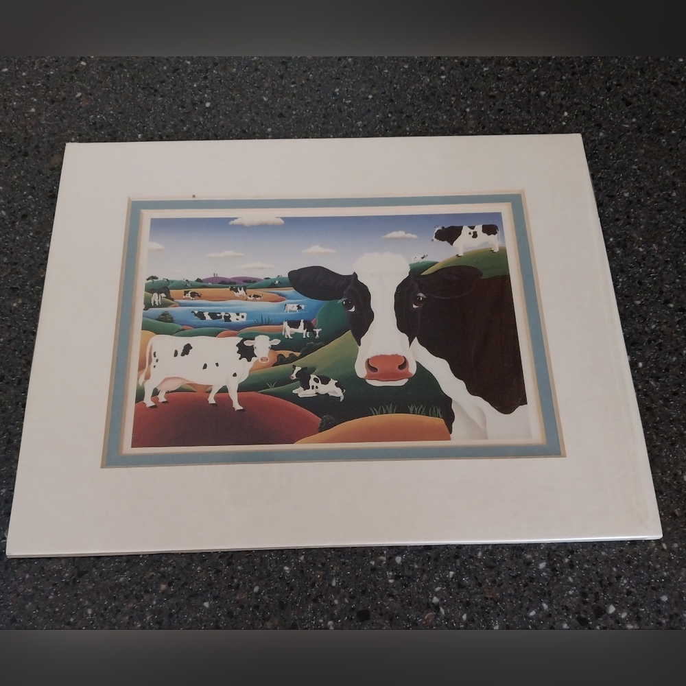 8x10  New Matted Picture 1992 Raul Del Rio "Cows, Cows, Cows"